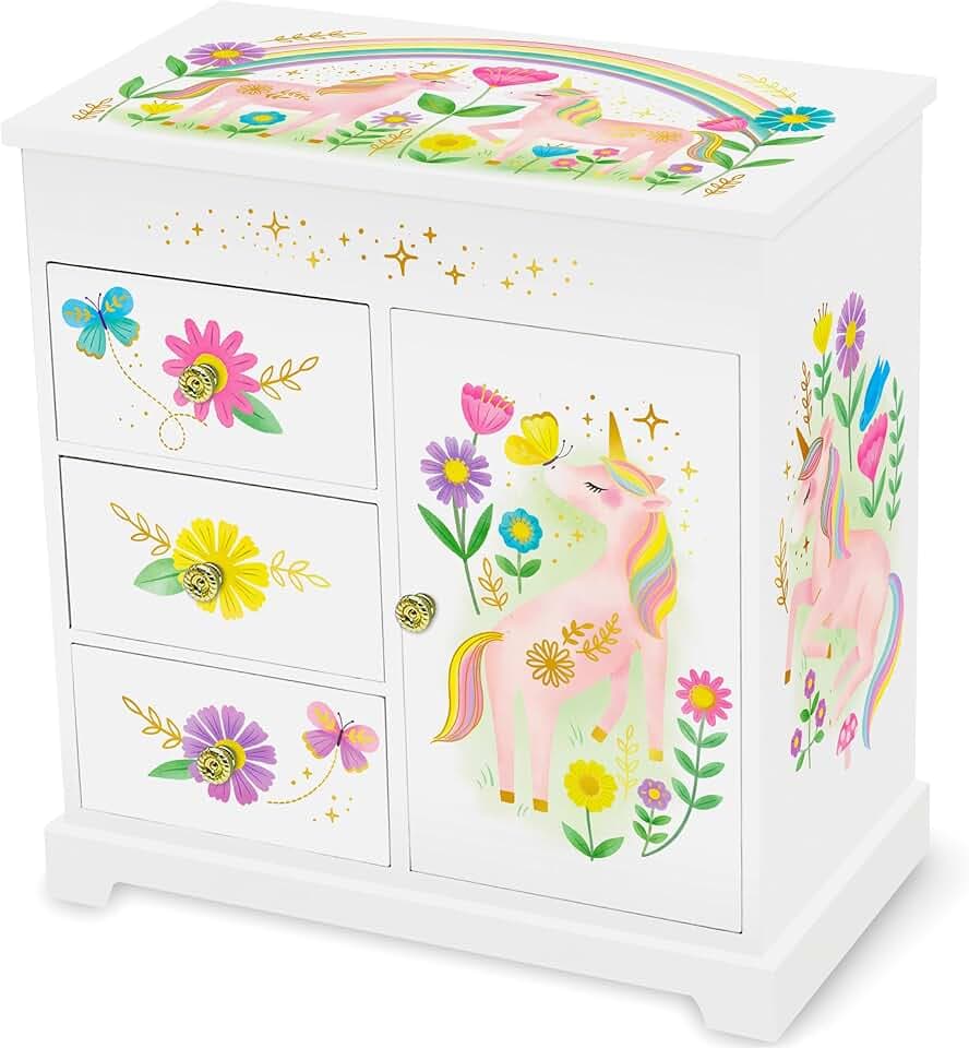 Unicorn Musical Jewelry Box for Girls - Unicorn Toys for Girls Age 4-6 - Kids Jewelry Box with Drawers - 9 x 5 x 9.3 in