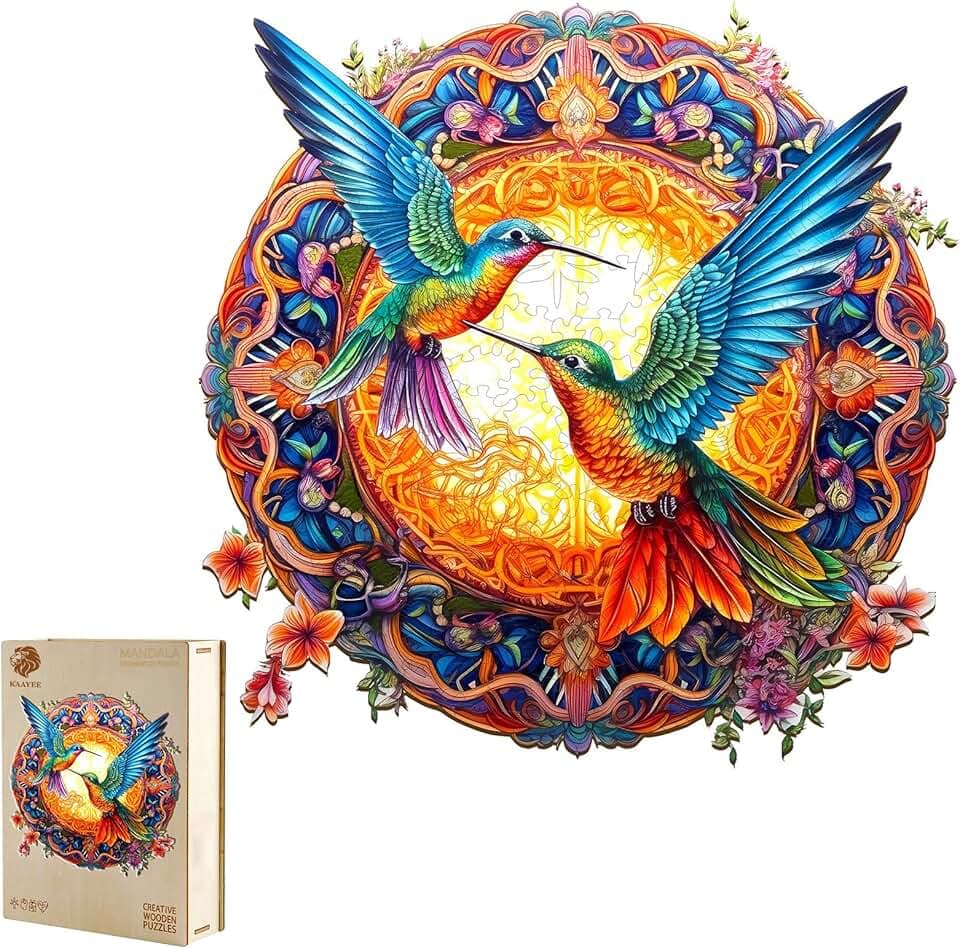 KAAYEE Wooden Jigsaw Puzzles-Wooden Puzzle Adult Unique Shape Advanced Hummingbird Wooden Jigsaw Puzzle for Adult, Family Puzzles (Hummingbird, S)