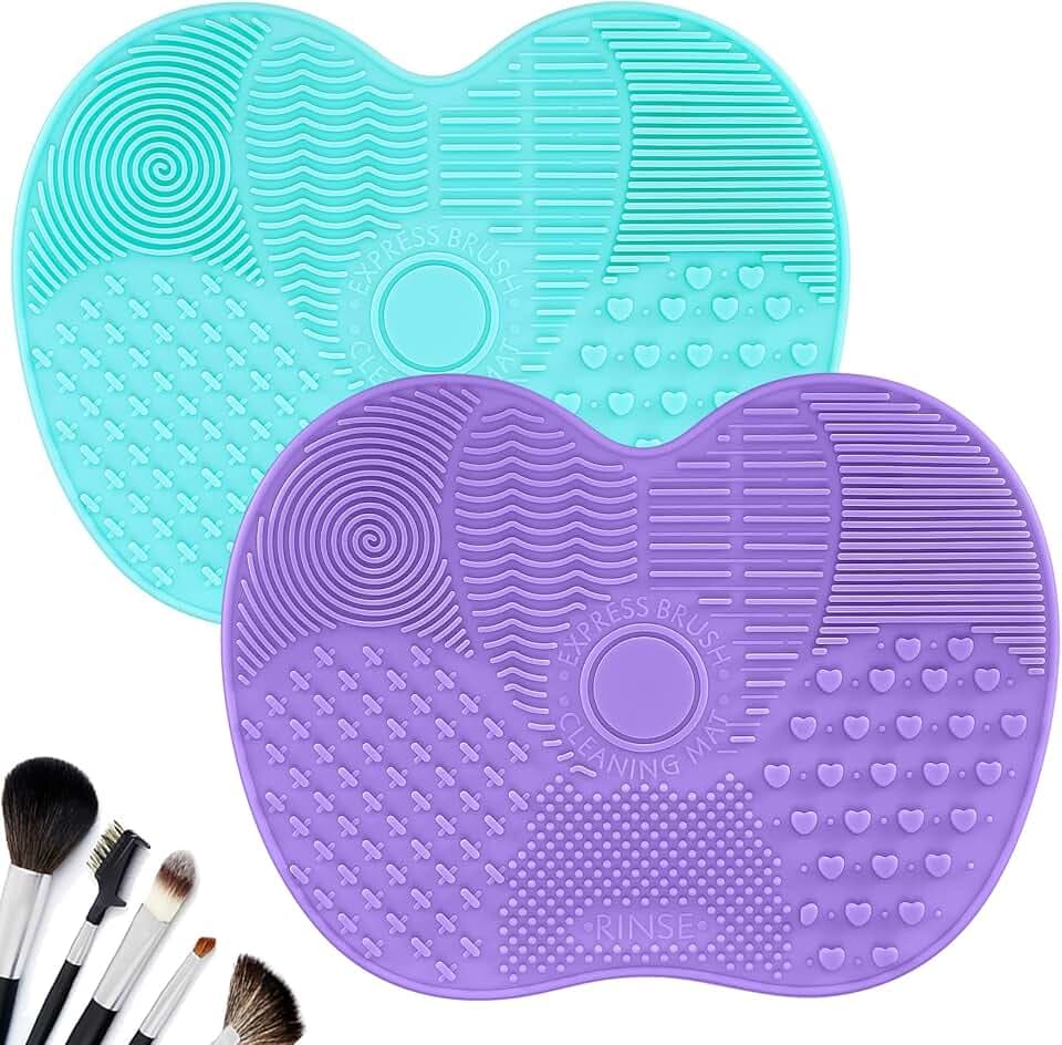 2 Pcs Silicone Make Up Brush Cleaning Mat, Makeup Brush Cleaner Mats, Cosmetic Cleaning Pads, Portable Washing Tool with Suction Cup for Makeup Cosmetic Brushes