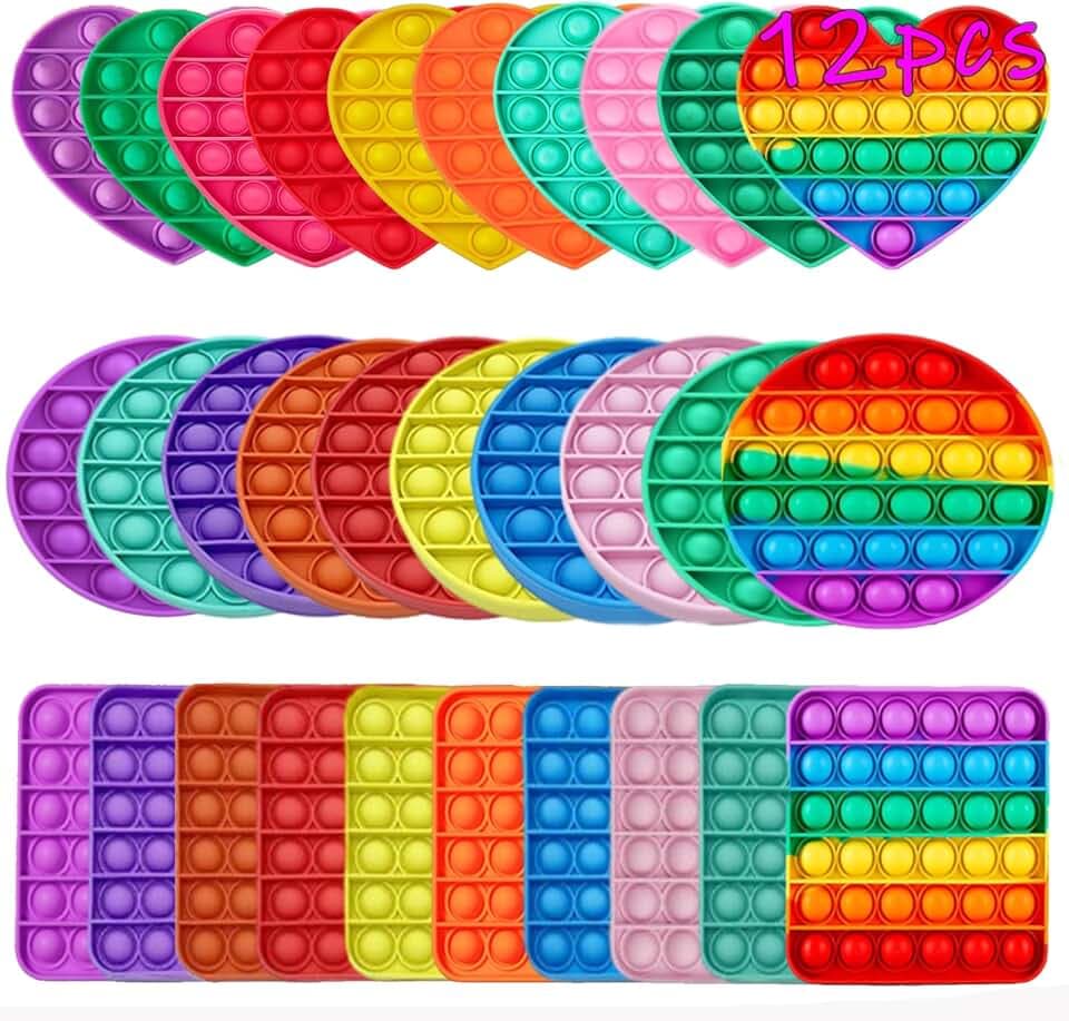 Random 12 Pcs Fidget Toys,Push Pop Fidget Sensory Toys Set,Stress Relief Gifts for Kids & Adults,Pop Bulk & Party Favors Toddler Toys for Easter Gifts,Party Supplies,Classroom Prizes