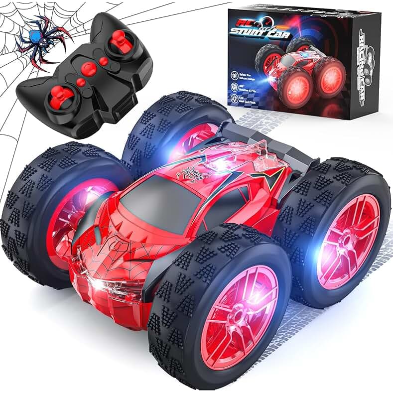Remote Control Car for Kids, RC Stunt Cars Toys for Boys Ages 4-7 with Cool Double-Sided Pattern and LED Flash, 1:24 Vehicle Toy Car Hobby Racing Car Toys Gift for 3 4 5 6 7 8 9 Year Old Boys