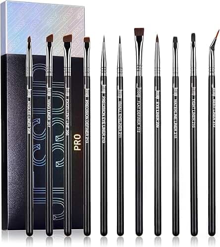 Jessup Eyeliner Brush Set, Professional Eye Liner Makeup Brushes 11pcs, Angled Flat Definer Ultra Fine Bent Pencil Point Eyeliner Brushes for Precision Liner, T324