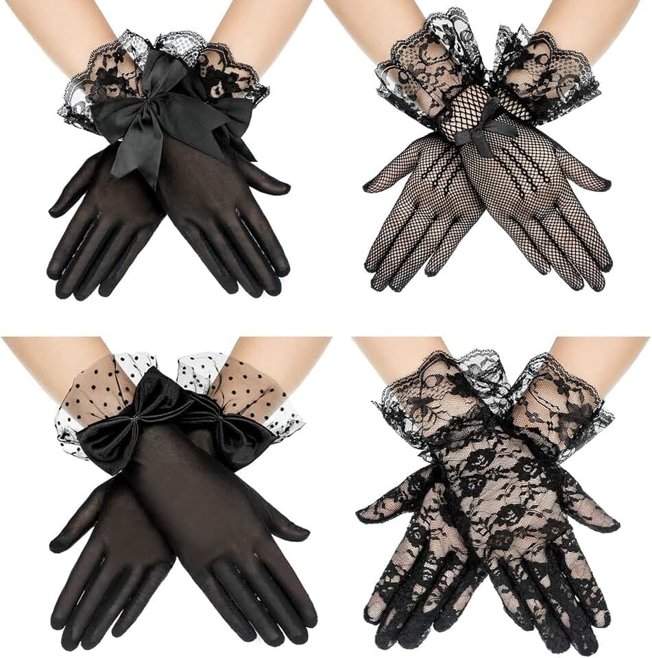 Geyoga 4 Pairs Lace Gloves Women Tea Party Elegant Short Vintage Summer Glove for Dressy Women Wedding Party