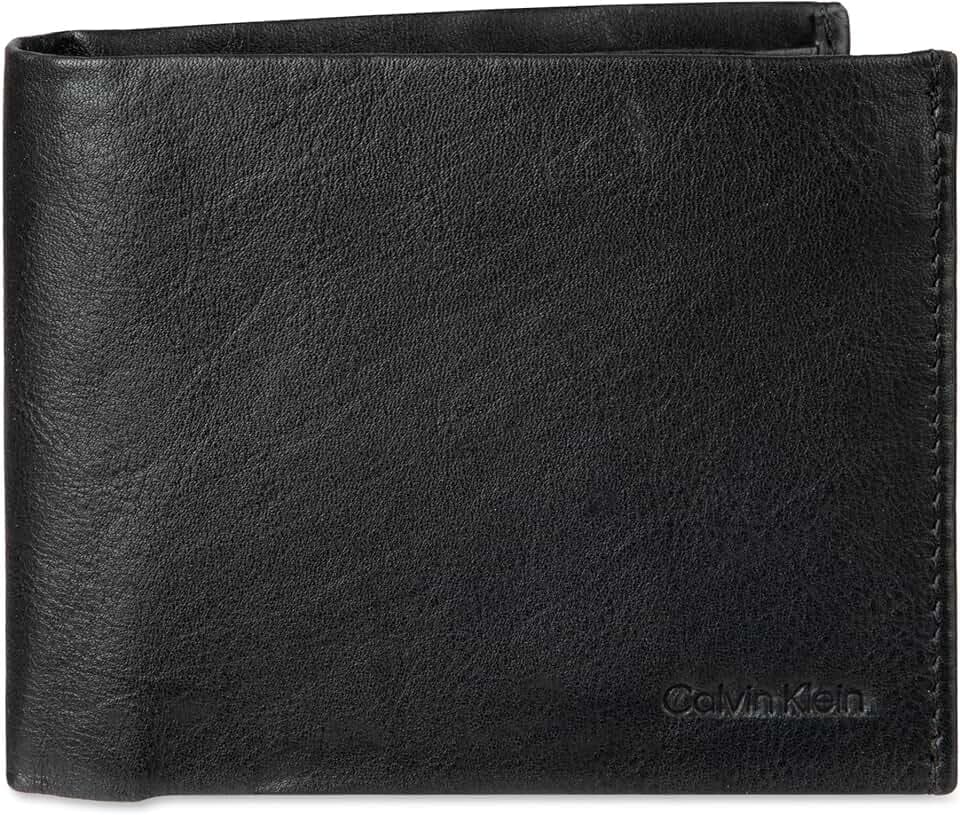 Calvin Klein Men's RFID Leather Minimalist Bifold Wallet with Multiple Card Slots and ID Window