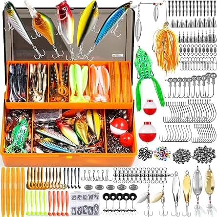 PLUSINNO 353/404 PCS Fishing Lures, Upgrade Fishing Tackle Box with Tackle Included, Crankbaits, Hooks, Weights, Other Accessories, Fishing Lure Bait Gear Equipment Kit Gift for Men Freshwater Bass