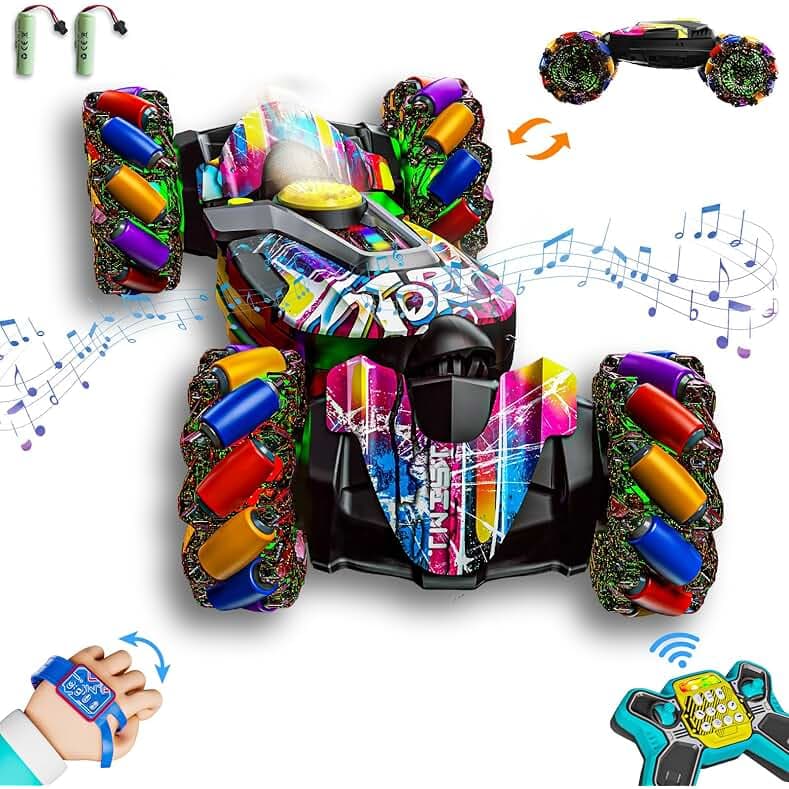 Gesture Sensing RC Stunt Car,Remote Control Car Toys for Ages 5-7-13,with Lights Music Spray,4WD 360° Spins All Terrains Kids Toys RC Cars,3-6 Year Old Boy Birthday Gift & 3-12 Best Gift for Kids
