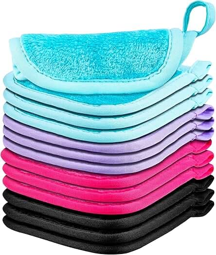12 Pcs Makeup Remover Cloth, Premium Reusable Makeup Remover Pads Towels, Washable Microfiber Face Cloth, 5 X 5 inch Soft Makeup Washcloths for Face, Face Wash Cloths, Drying Facial Cleansing Cloths