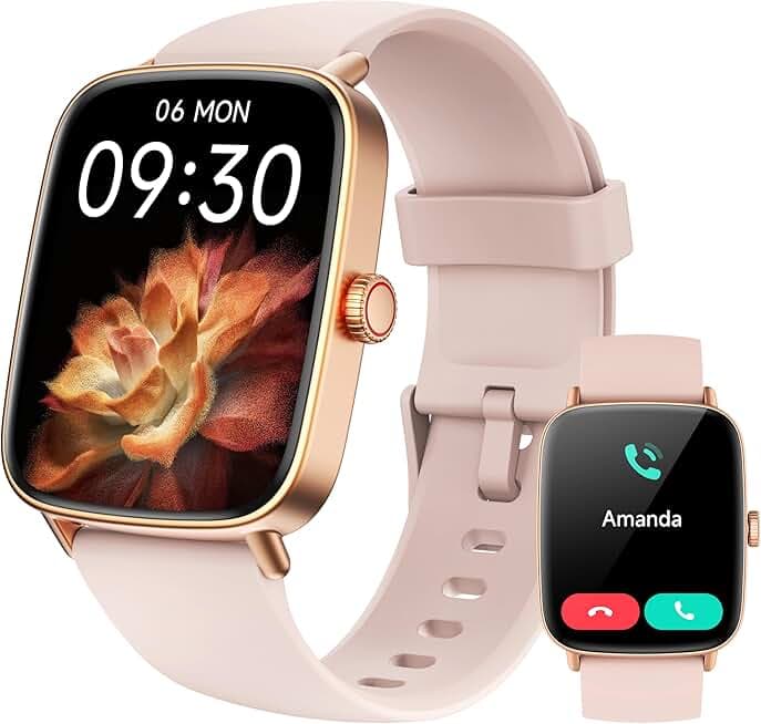 Tensky Smart Watch for Women Android & iPhone, 1.85" Touch Screen Fitness Tracker with Answer/Make Call, IP68 Waterproof 24/7 Health/Sleep Monitor, Pedometer, 100+ Sport Modes (2 Bands)