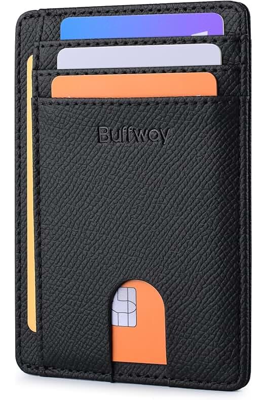 Buffway Slim Minimalist Front Pocket RFID Blocking Leather Wallets for Men and Women