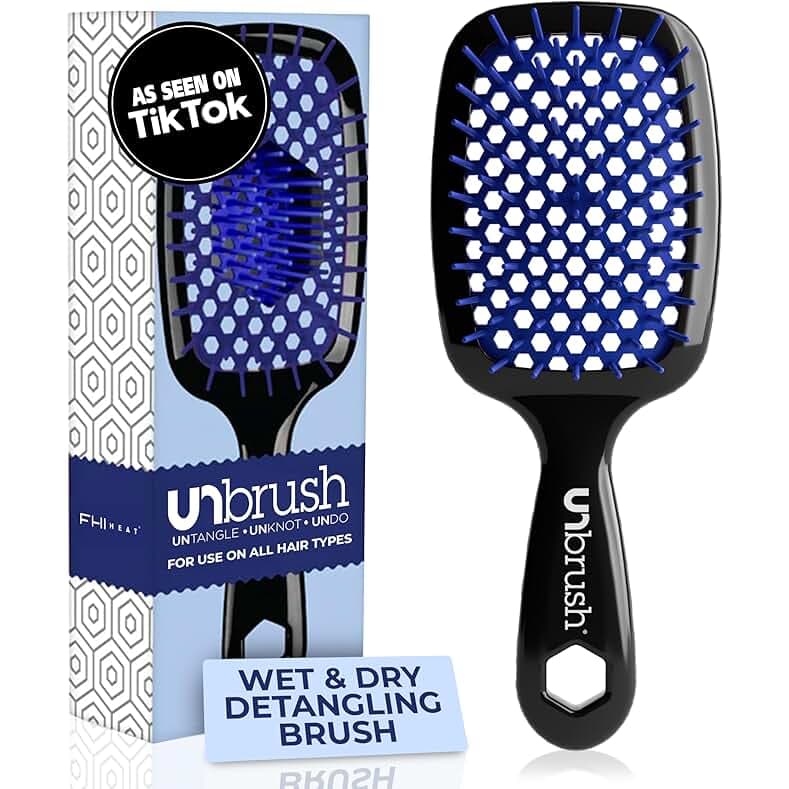 FHI Heat UNbrush Detangling Brush for Pain-Free Brushing on All Wet or Dry Hair Types — Durable DuoFlex Anti-Static Bristles, Lightweight Handle, Vented Hair Brush