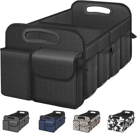 Femuar Car Trunk Organizer with Large Capacity Waterproof Car Accessories for Women & Men, Collapsible Trunk Organizer for Suv/Jeep/Sedan (Black, Standard)