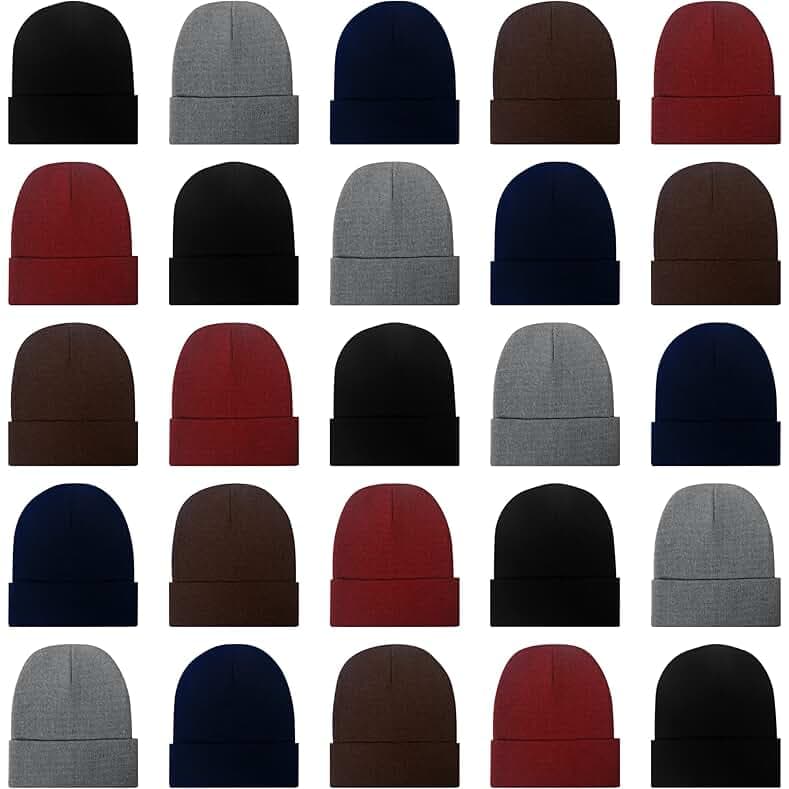 25 Pack Winter Beanie Hats Bulk for Men Women, Wholesale Knit Beanies Cold Weather Skull Caps