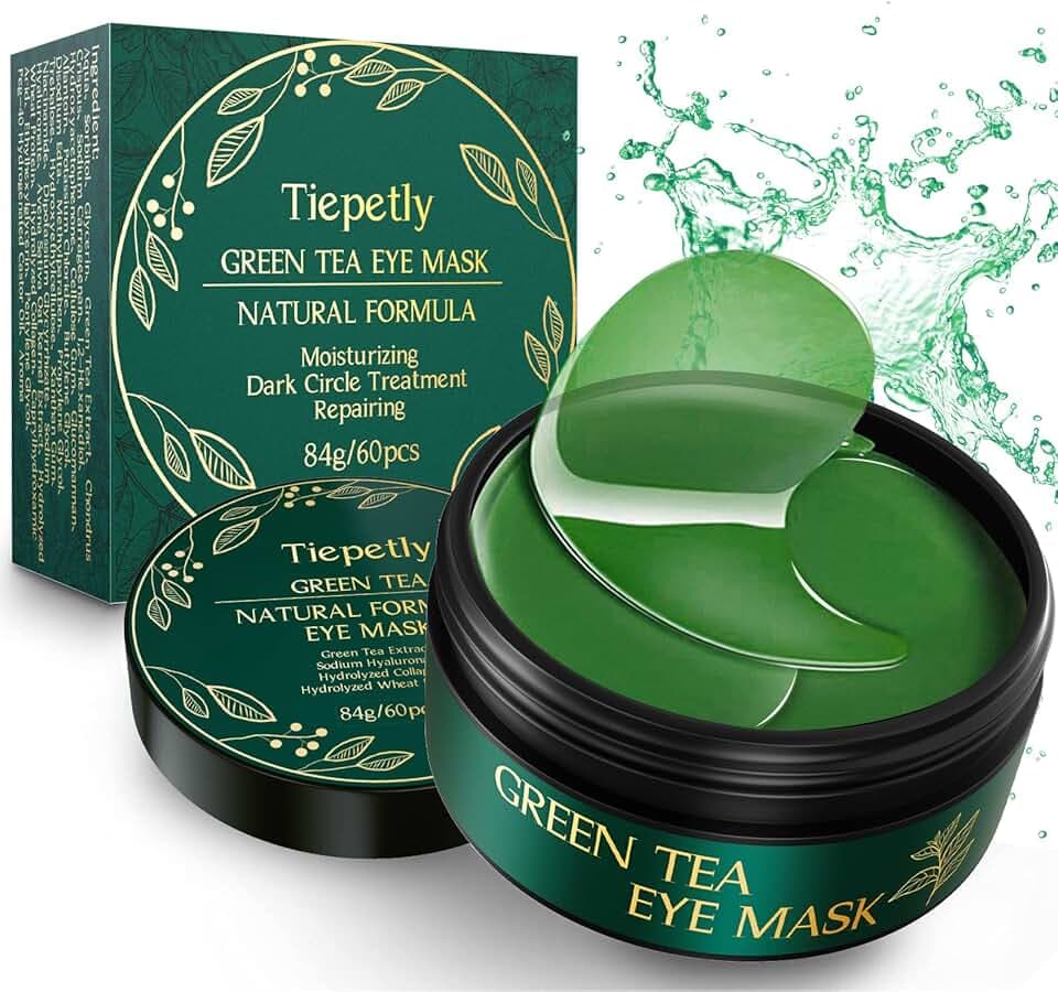 Tiepetly Under Eye Masks with Collagen, Green Tea Eye Patches for Dark Circles and Puffiness, Hydrating, Anti Wrinkle, 60 pcs