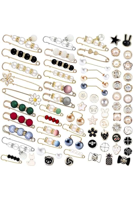 70 Pcs Brooches And Pins For Women, Brooch Pins Cover Up Buttons Safety Pins For Clothes, Fashion Charms For Socks, Pearl Brooches For Sock Scarf Shawl Hat Pins Accessories Pant Waist Tightener (70)
