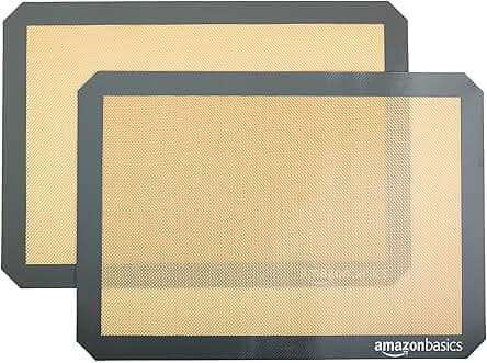 Amazon Basics Silicone Rectangular Baking Mat, Non-Stick Reusable Oven Bakeware, 16.5" x 11.6", New Beige/Gray, Pack of 2