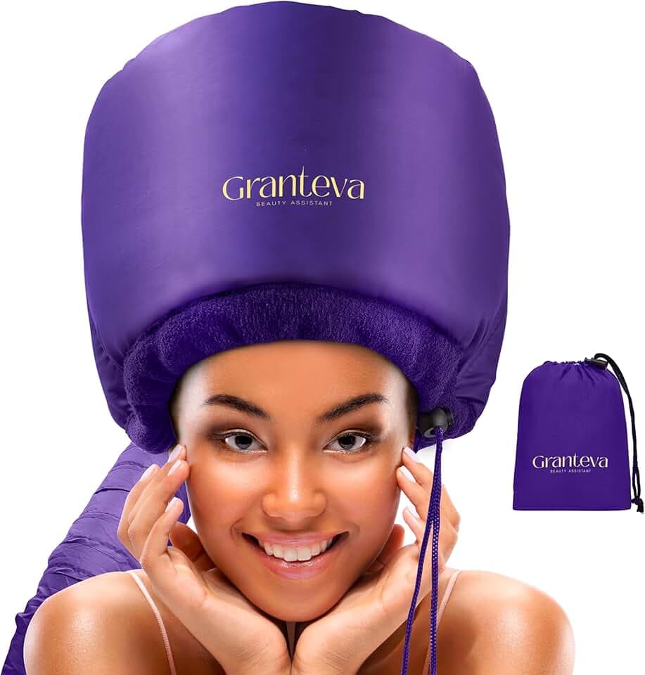 Bonnet Hair Dryer w/A Headband Integrated That Reduces Heat Around Ears & Neck - Diffuser Cap for Hair Dryer Curly Hair, Speeds Up Drying Time, Deep Conditioning at Home - Large (Purple)