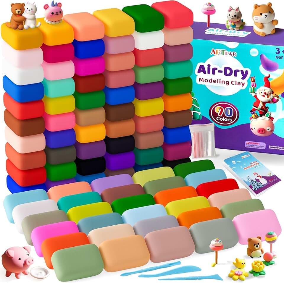 ARTPAR Air Dry Clay for Kids,90 Colors Modeling Model Magic Clay,DIY Molding Clay Starter Kit with Sculpting Tools,Soft and Non-Sticky,Art and Crafts for Boys & Girls 3-12 Years Old.