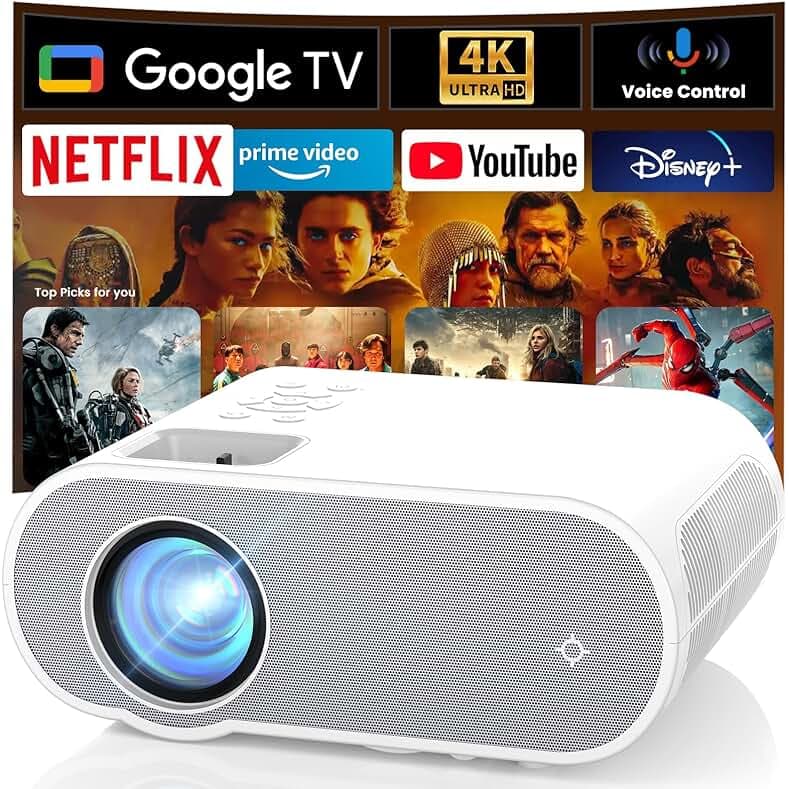 Google TV Projector, HOMPOW HD 4K Projector with WiFi and Bluetooth, Netflix-Officially-Licensed Outdoor Projector, Home Cinema Projector for iOS/Android