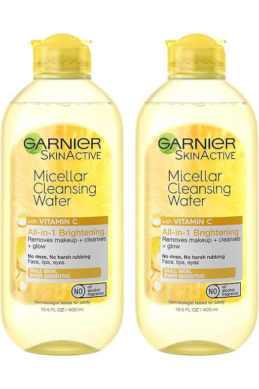 Garnier Micellar Water with Vitamin C, Facial Cleanser & Makeup Remover, Brightening & Hydrating, For All Skin Types, Vegan, Cruelty Free, 13.5 Fl Oz (400mL), 2 Count