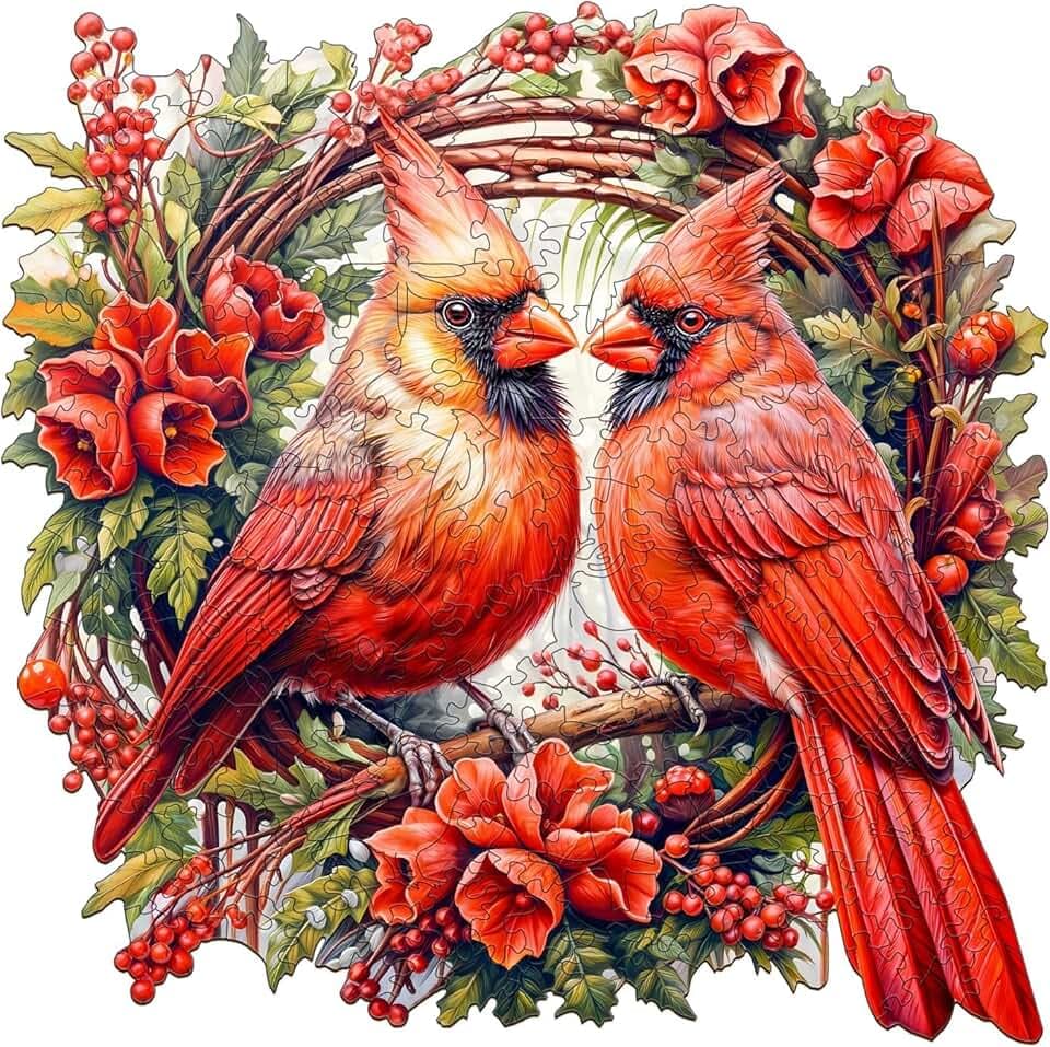 Jigfoxy Wooden Puzzles for Adults, Cardinal Wood Puzzles Adult, Unique Animal Shape Wooden Jigsaw Puzzles for Adults, Birthday Gifts for Puzzle Lovers, Family, Friend (S-8.4 * 8.3in-100 pcs)