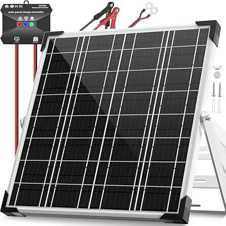Solar Panel Kit 20W 12V, Solar Battery Trickle Charger Maintainer, Waterproof Solar Panel + Upgrade Charge Controller + Adjustable Mount Bracket for Boat RV Motorcycle Marine