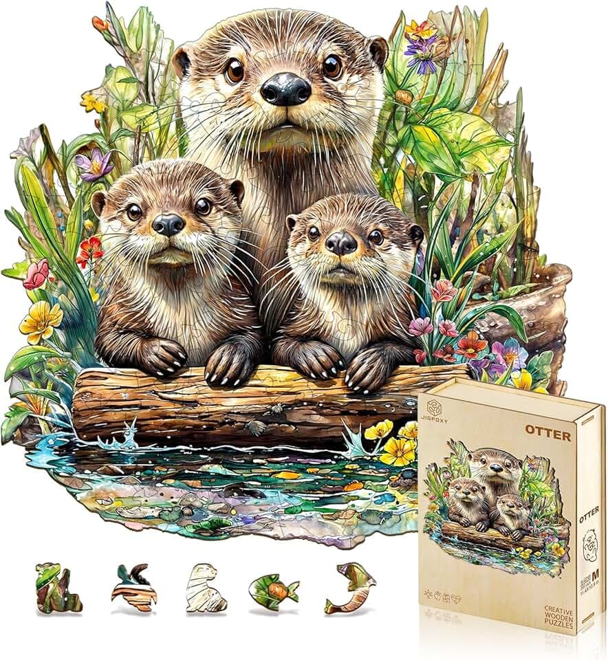 Jigfoxy Wooden Puzzles for Adults, Otter Wood Puzzles Adult, Unique Animal Shape Wooden Jigsaw Puzzles for Adults, Birthday Gifts for Puzzle Lovers, Family(S-8.5 * 8.1in-100pcs)