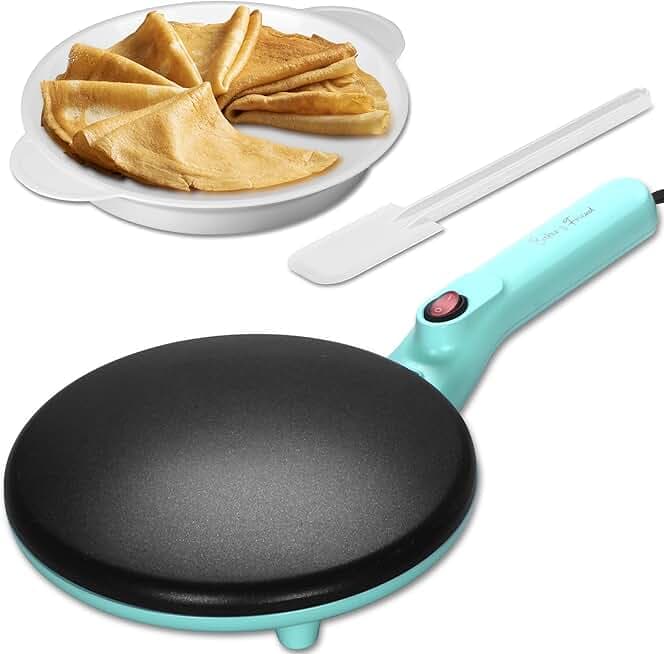Instant Crepe Maker with Handle, Electric Crepe Maker Machine, Crepera Electrica, 8 Inch Non-stick Cooking Surface, Aqua