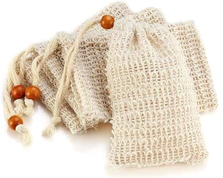 Soap Bag, Natural Sisal Soap Saver Bag Pouch Mesh Net Waste Plastic-Free Exfoliating Foaming and Drying Soap Holder for Shower (4 Pack)