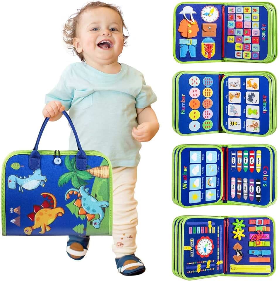 Toddler Busy Board - Montessori Toys for Toddler Boy Birthday Gift, Educational Learning Sensory Busy Book for Toddler Boys, Toddlers Activities Toy for Airplane Car Travel