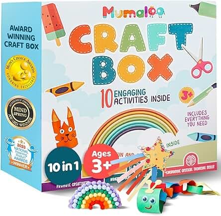 Craft Box for Kids - 10 Creative Arts and Crafts for Kids Ages 4-8, Fun, No Mess Educational Preschool & Homeschool Art Projects, Toddler Crafts Kit Supplies, 3 4 5 6 7 8 Year Old Girls & Boys