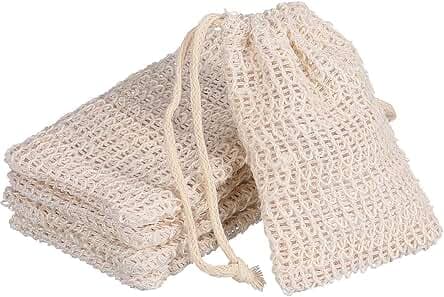 BBTO 5 Pieces Soap Saver Bag Natural Sisal Exfoliating Soap Pouch for Foaming and Drying, Shower, Scrubber(9 x 14 cm,Beige)