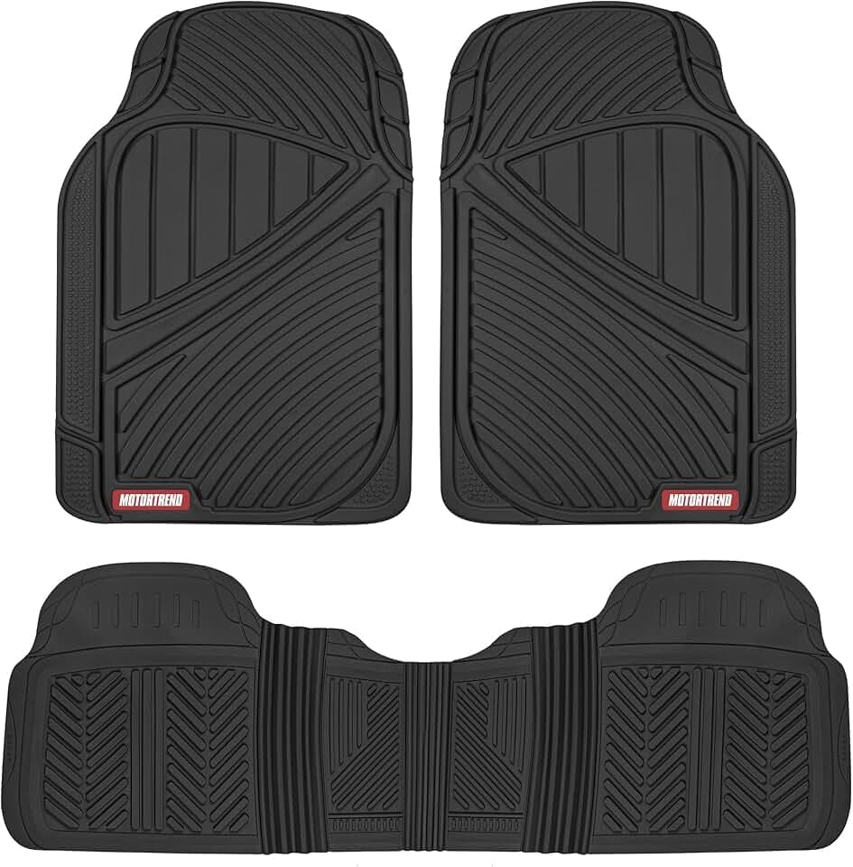 Motor Trend FlexTough Performance All Weather Rubber Car Floor Mats - 3 Piece Floor Mats Automotive Liners for Cars Truck SUV, Heavy-Duty Waterproof (Black)