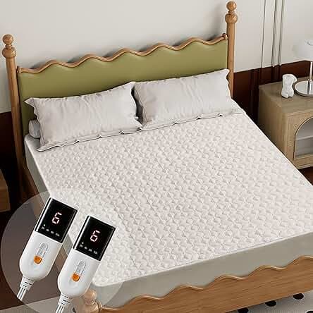 Gotcozy Heated Mattress Pad Queen Size Dual Control - Electric Mattress pad fit up to 15‘’with 6 Heat Seatings & 10 Hour Auto Off ETL Certified Machine Washable(White)