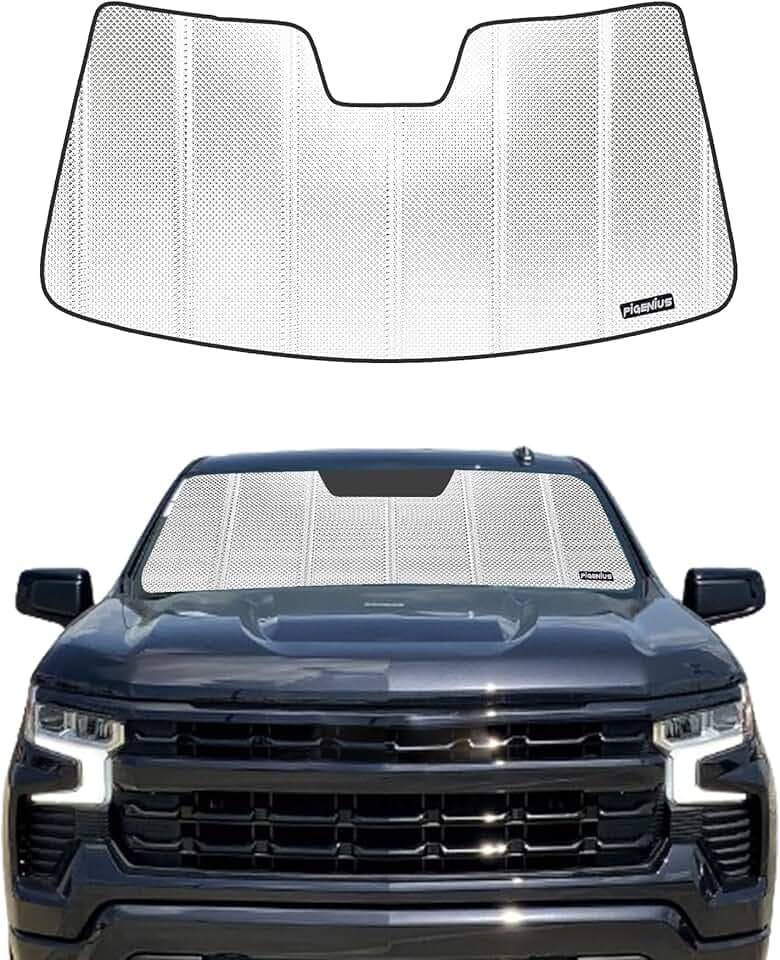 Windshield Sun Shade for 2019-2024 Chevrolet Silverado/GMC Sierra 1500. Upgrade 2024 Reflective Aluminum Film Front Window Sunshade for Maximum Interior Protection