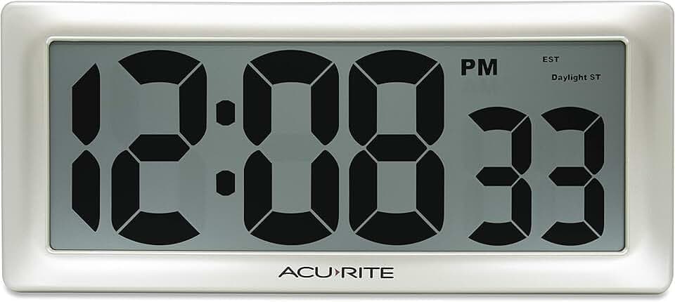 AcuRite 13.5” Large Digital Indoor Wall Clock with Intelli-Time Technology (75173M)