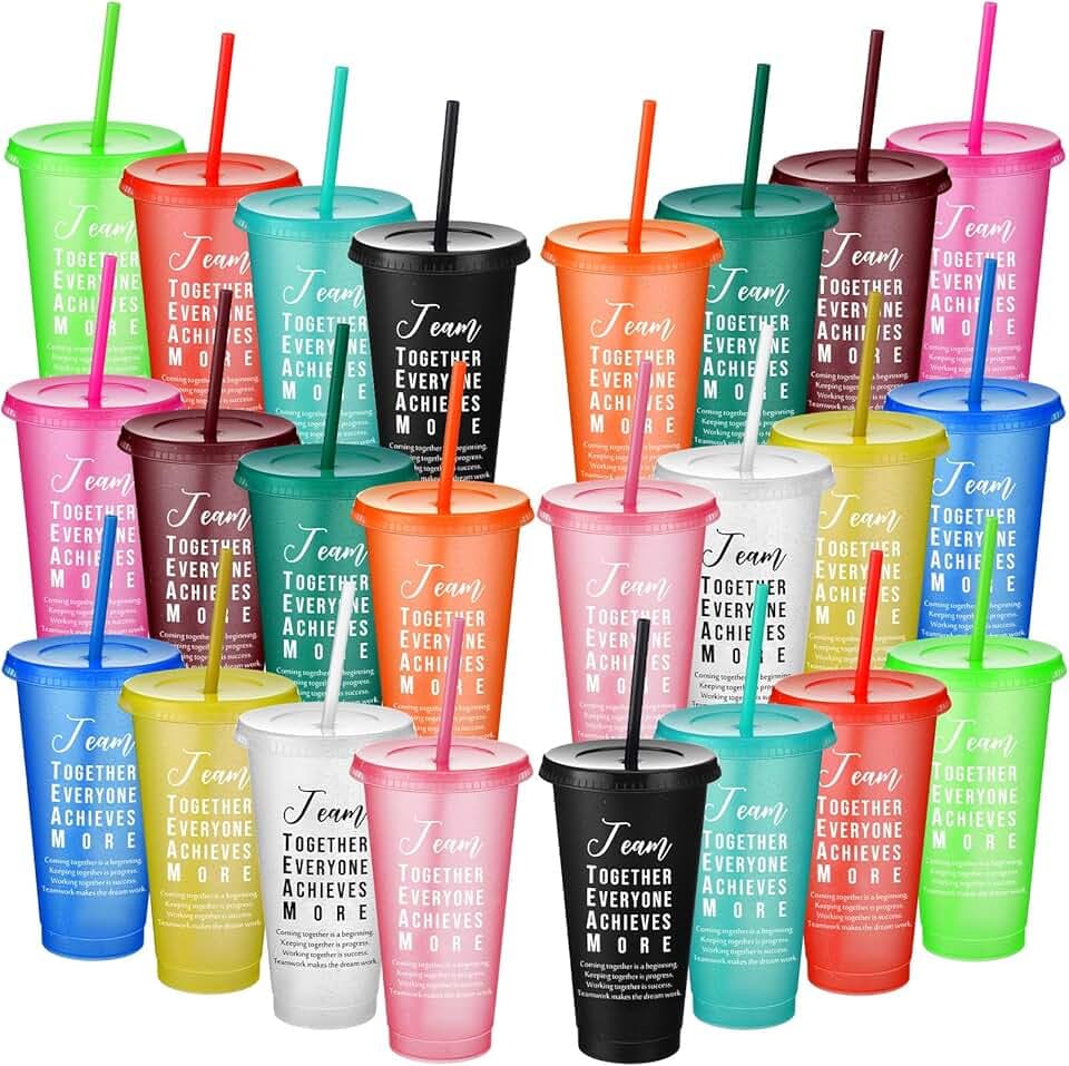 Skylety 24 Pcs Employee Appreciation Gifts,24 oz Plastic Team Appreciation Tumbler with Lids and Straw,Thank You Best Team Ever Cup Bulk,Teamwork Building Gift for Coworker Teacher Nurse(Bright Color)