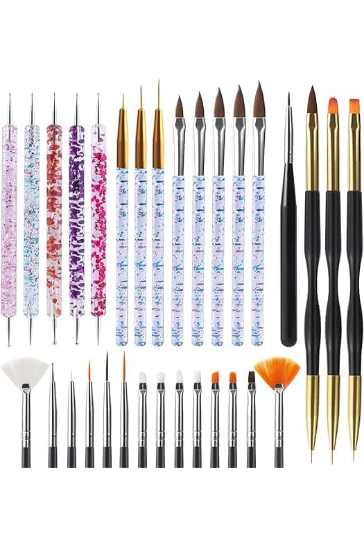 Artdone 31pcs Nail Art Brushes, Nail Art Tool Set, Dotting Tools, Dust Brush,Striping Brushes for Long Lines, Drawing Pen For Gel Polish Design supply