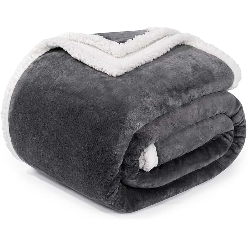 BEAUTEX Sherpa Fleece Throw Blankets, Soft Fluffy Flannel Plush Blanket and Throw, Fuzzy Cozy Grey Cuddle Blankets for Couch Bed Sofa Adults (50" x 60", Grey)