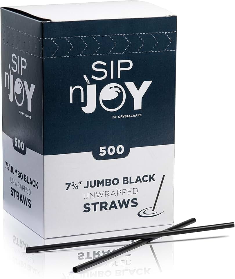 [500-Pack] Plastic Straws - 7.75 Inches Long, Drinking Straws, Standard Size, Bulk Pack, Black