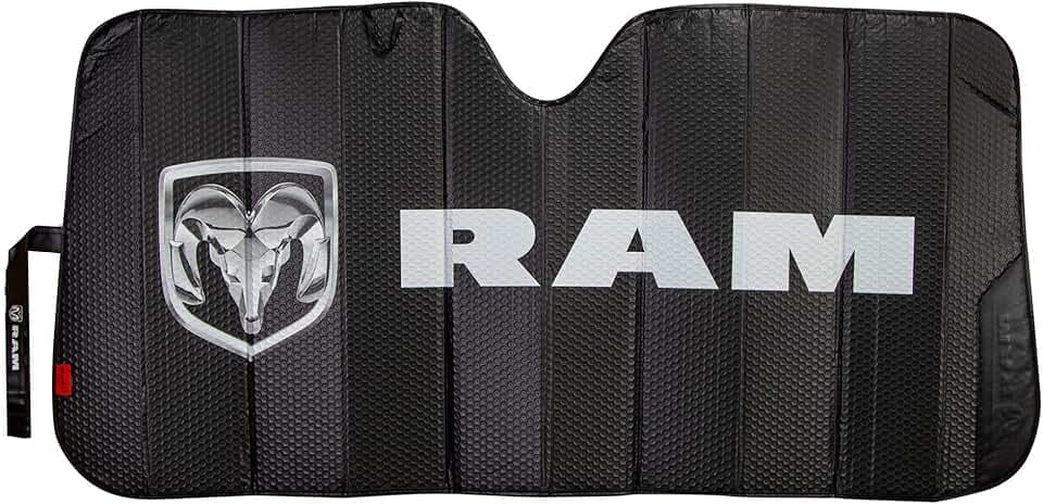 Plasticolor 003860R01 RAM Logo Black Matte Finish Front Windshield Accordion Sunshade