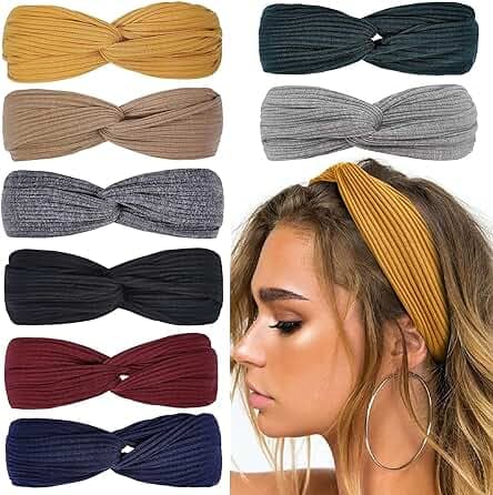 Huachi Headbands for Women Twist Knotted Women Head Bands Boho Stretchy Hair Bands Non Slip for Girls Criss Cross Turban Plain Headwrap Yoga Workout Vintage Hair Accessories, Solid Color