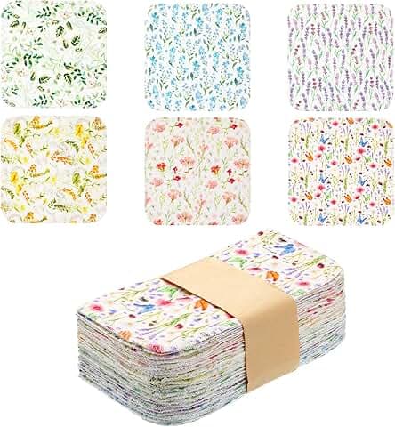 Kinlop 24 Pcs Lunchbox Cloth Napkins Bulk Reusable 2 Ply Flannel Wipes Washable Soft Cotton Sturdy Absorbent Cloth Placemats for Dining Home Party 8" x 8"(Floral Style)