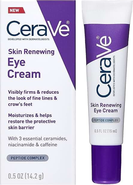 CeraVe Skin Renewing Eye Cream For Wrinkles, Under Eye Cream With Peptides + Caffeine + Niacinamide, For Wrinkles & Crows Feet, Paraben Free & Opthalmologist Tested