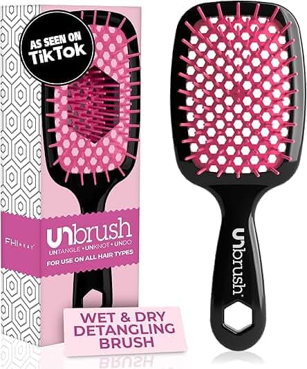 FHI Heat UNbrush Detangling Brush for Pain-Free Brushing on All Wet or Dry Hair Types — Durable DuoFlex Anti-Static Bristles, Lightweight Handle, Vented Hair Brush