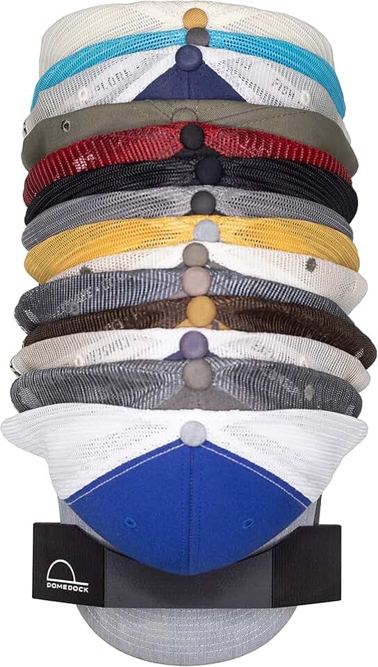 Dome Dock The Original USA-Made Hat Rack and Compact Hat Organizer for Wall Installation, 20 Hat Capacity, Black