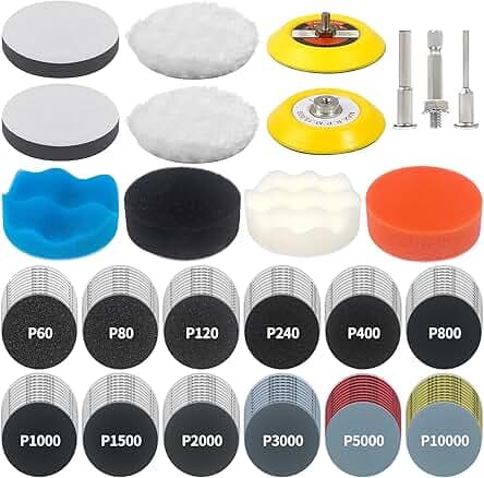 133 PCS Sanding Disc Drill Polishing Kit Sanding Attachment, 3 Inch Wet Dry Headlight Restoration Kit, Hook and Loop Sandpaper Buffing Pads with Rotary Tools for Car Wood Metal Glass Resin Expoxy