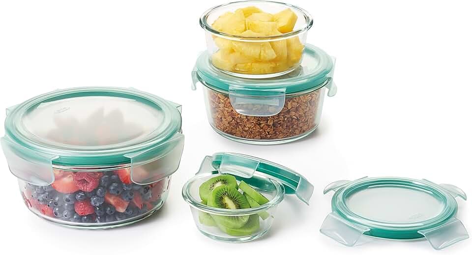 OXO Good Grips 8 Piece Smart Seal Airtight Glass Round Container Set,Blue