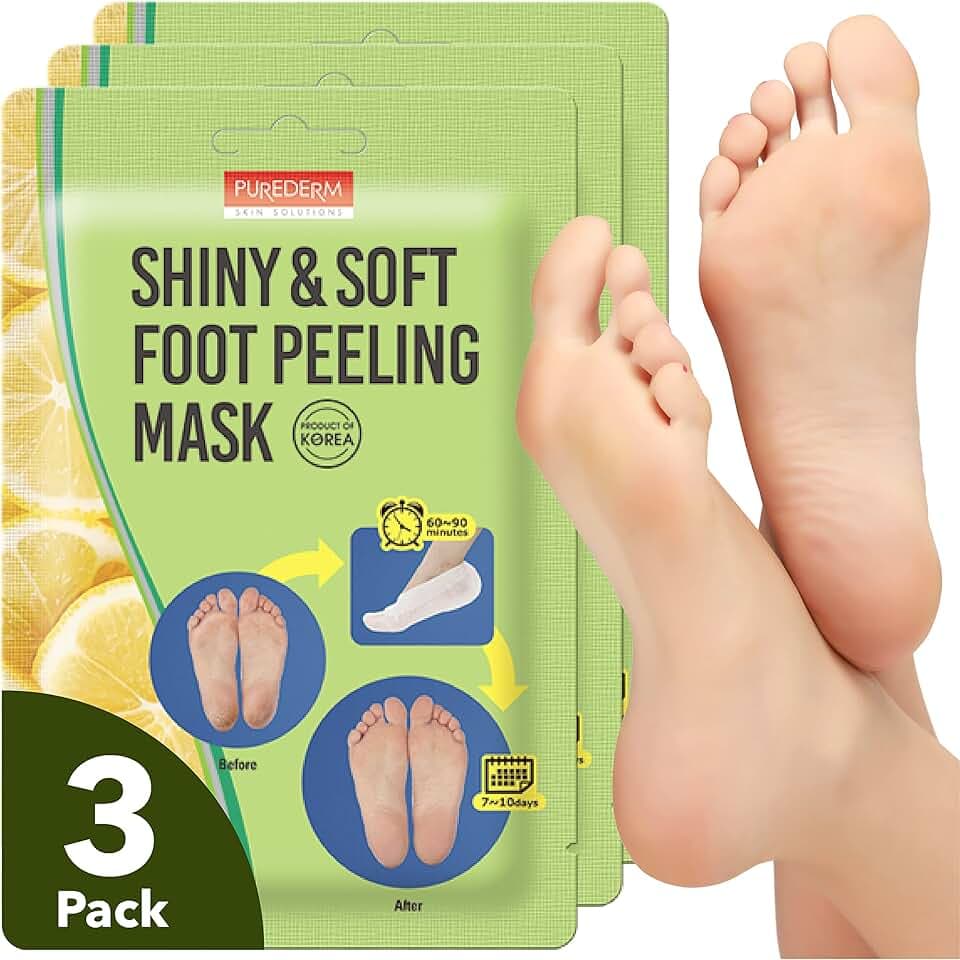 Purederm Shiny & Soft Foot Peeling Mask (3 pack) - For smooth and moist baby skin with Exfoliating peel off Calluses, Dry Skin, Cracked Heels - Men and Women