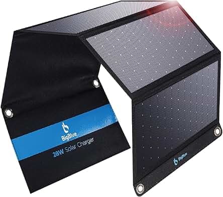 [Upgraded] BigBlue 3 USB Ports 28W Solar Charger(5V/4.8A Max), Portable Foldable Solar Panel for Camping, IP44 Waterproof, Compatible with iPhone 11/XS/XS Max/XR/X/8/7, iPad, Samsung Galaxy LG etc.
