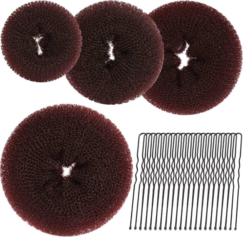 Teenitor Hair Bun Maker for Kids Girls - 4pcs Brown Ballet Buns in 4 Sizes, Hair Donuts
